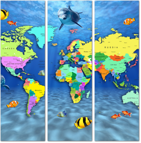 3D Карта на фоне морского дна