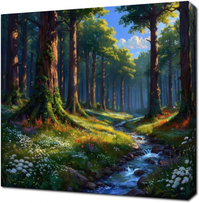 Лес и цветы с лучами солнца