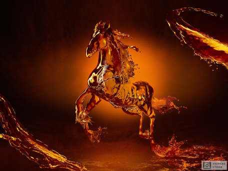 Бегущая лошадь из жидкости в коньячном цвете