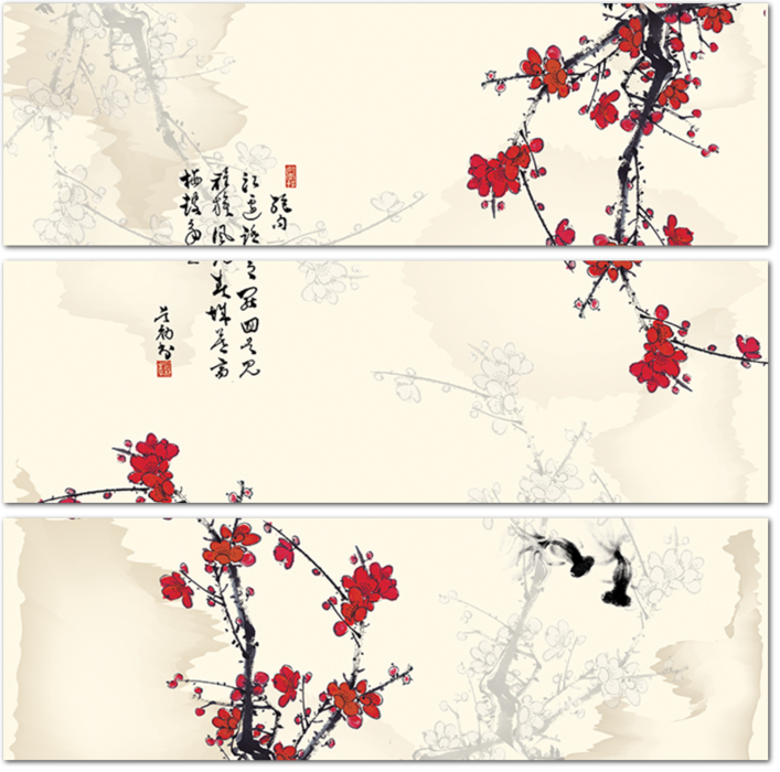 Ветви сакуры с китайскими иероглифами