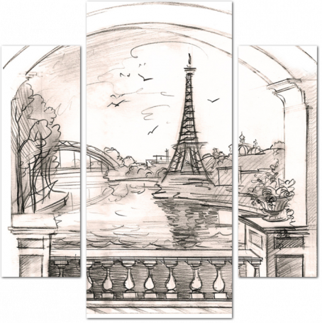 Карандашный рисунок террасы с видом на Париж