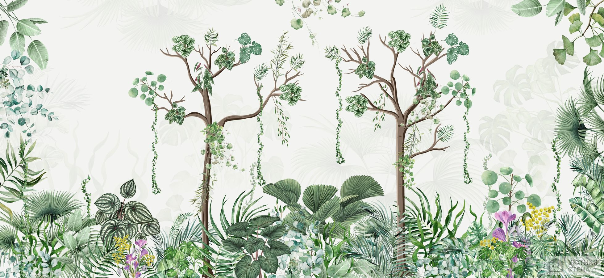 Панно с тропическими деревьями и листьями