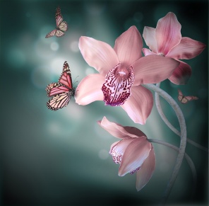 Орхидея с бабочкой в необычных тонах