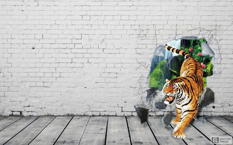 Тигр прорывающийся свозь стену