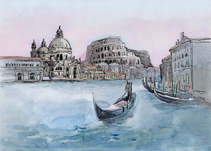 Мужчина плывущий на лодке в Венеции