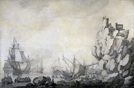 Виллем ван де Вельде старший — Корабли и ополчение у скалистого берега
