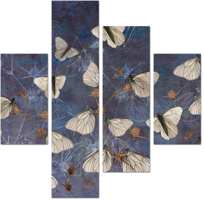 Множество дивных бабочек на синем фоне