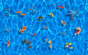 Голубая вода с разноцветными рыбками