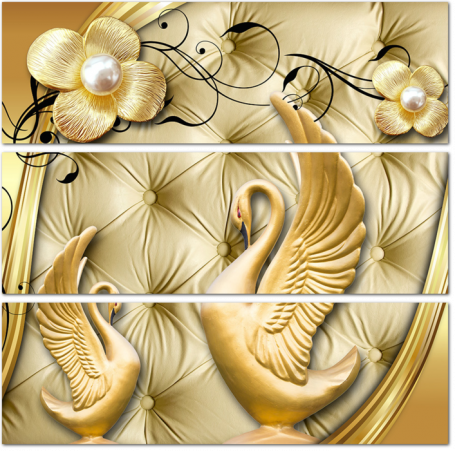 3D Золотые лебеди и цветы