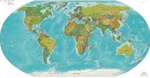 Физическая карта мира с рельефом