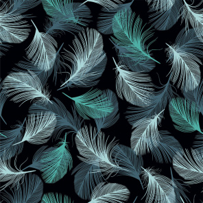 Бирюзовые и синие перья на черном фоне