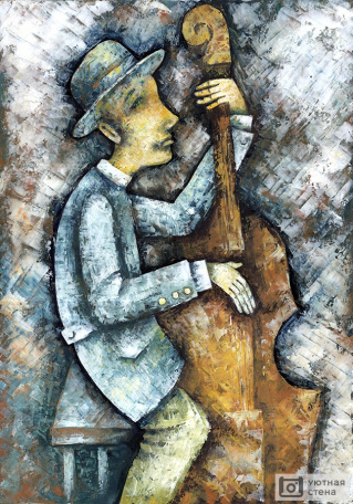 Музыкант играет на контрабасе