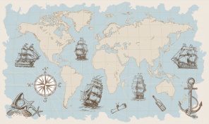 Нарисованная карта мира в винтажном стиле