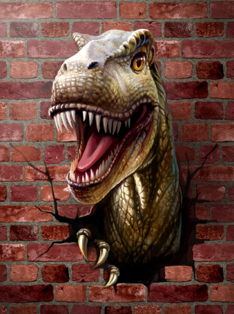 Динозавр пробивающий стену