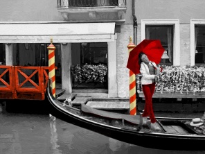 Девушка с зонтом на гондоле в стиле масляной живописи
