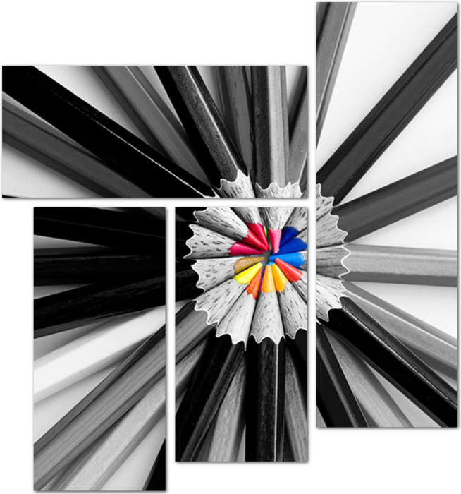 Абстрактное изображение черно-белых карандашей с цветными грифелями