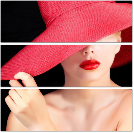 Девушка в красной шляпе на чёрном фоне