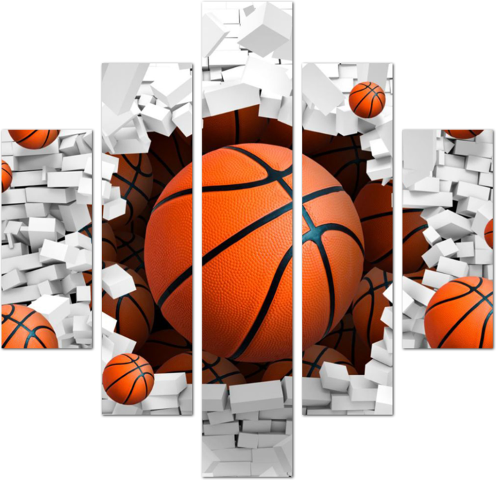 Баскетбольные мячи и кирпичная стена