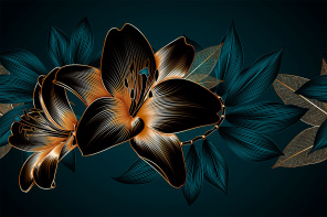Черно-золотистые 3д лилии