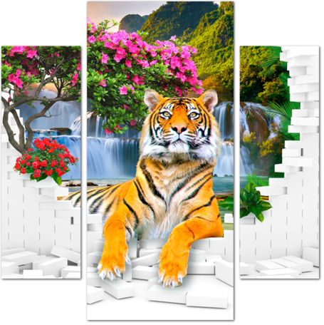 Райский водопад с тигром за белой стеной