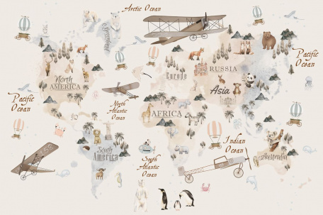 Стильная детская карта с животными на английском языке