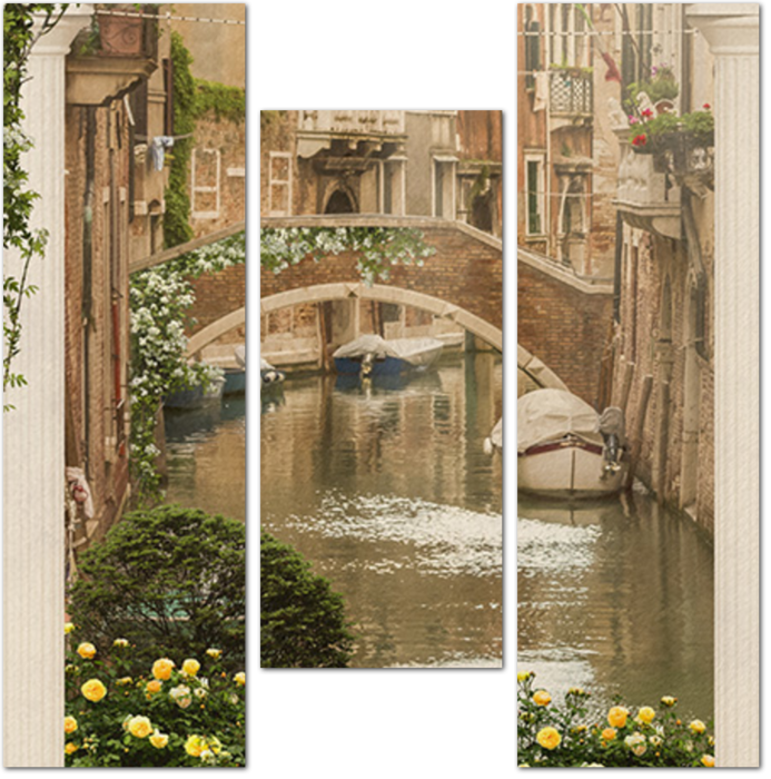 Винтажная фреска с каналами Венеции