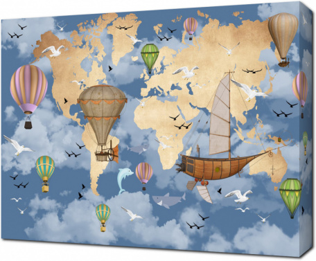 Карта с голубым небом и воздушными шарами