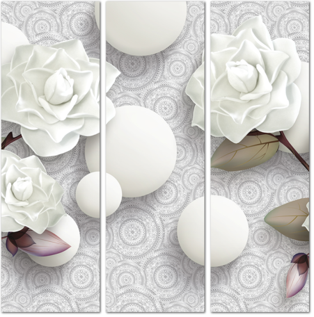 3D розы и белые шары