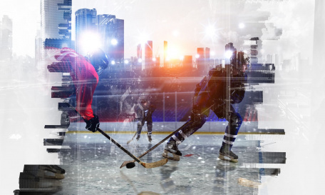 Коллаж хоккеисты на льду