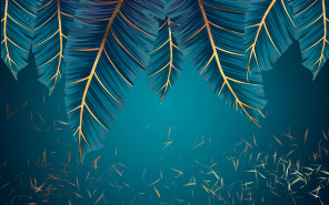 Сине-золотистые перья на синем фоне