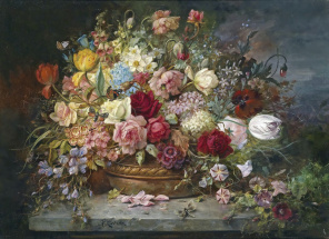 Ханс Зацка - Букет цветов в медной вазе
