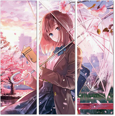 Девушка в цветущей аллее сакуры