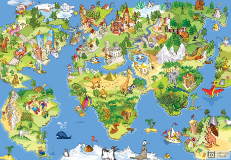 Детская иллюстрированная карта мира 