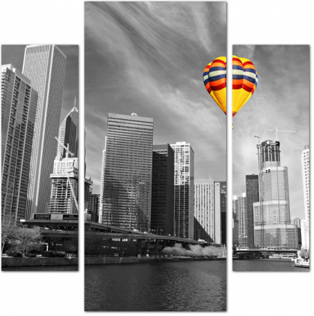 Разноцветный воздушный шар над черно-белым Чикаго