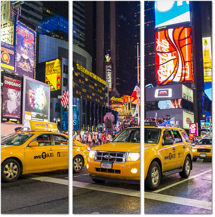 Желтые такси ночного Таймс-сквер