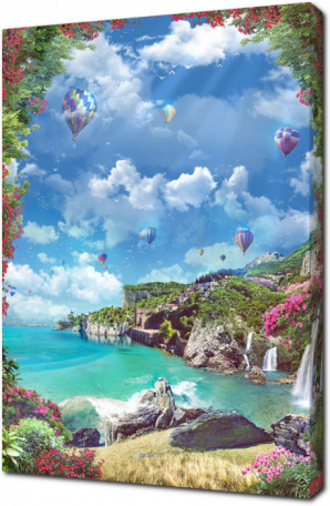 Удивительное побережье с воздушными шарами