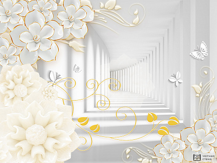 Белый туннель украшенный цветами
