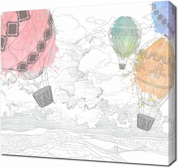 Воздушные шары в гравюрном стиле в цвете