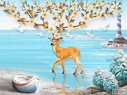 Цветущие рога оленя на фоне маяка