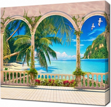 Терраса с арками на берегу тропического пляжа