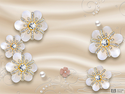 Белые цветы украшенные драгоценными камнями