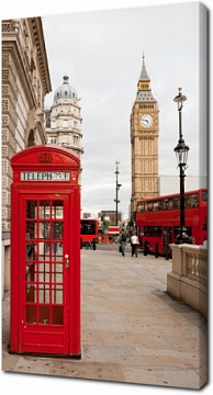 Красная телефонная будка на фоне Биг-Бена. Лондон. Англия
