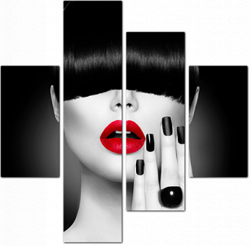 Черно-белый портрет с модной прической, макияжем и маникюром