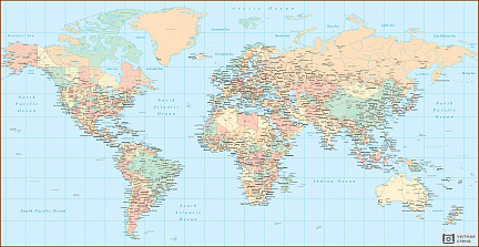 Политическая карта мира с городами и дорогами