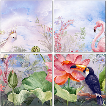 Красочный сад цветов и птиц