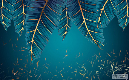 Сине-золотистые перья на синем фоне