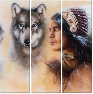 Индейский воин и два волка