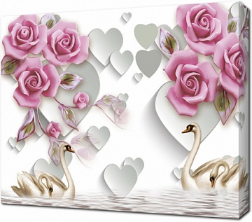 3D сердечки и розы