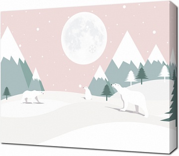Зимний пейзаж с луной и белыми медведями
