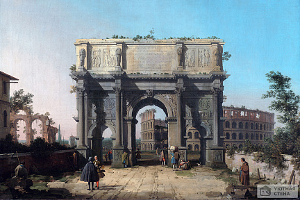 Каналетто — Вид на арку Константина с Колизеем